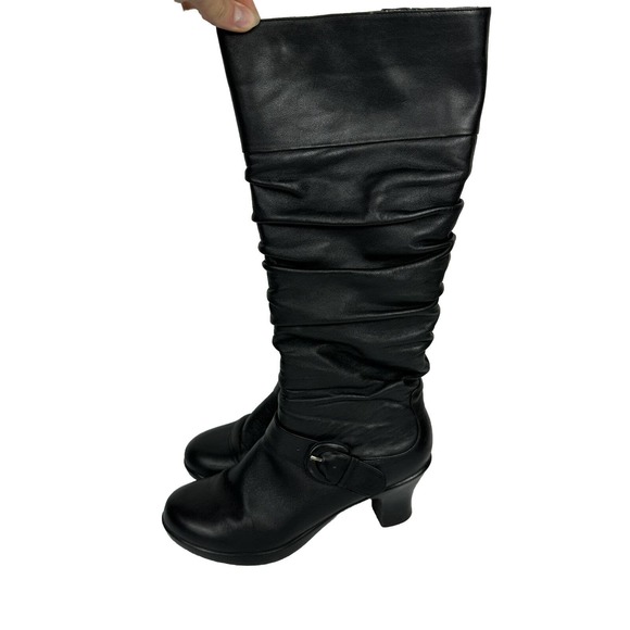 DANSKO Womens 8.5 Brinkley Ruched Knee-High Heeled Boot Black Nappa Leather 39 - Picture 2 of 12